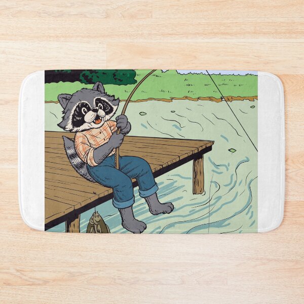 Item preview, Fishing in late summer - racoon enjoying life designed and sold by NaturesBandit.