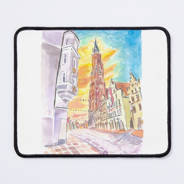 Item preview, Festive Landshut Oldtown with Illuminated Clouds and Saint Martin at Sunset designed and sold by artshop77.