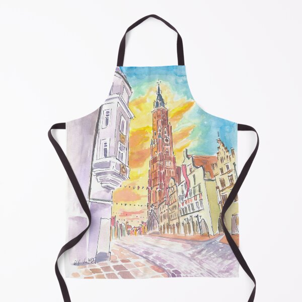 Item preview, Festive Landshut Oldtown with Illuminated Clouds and Saint Martin at Sunset designed and sold by artshop77.