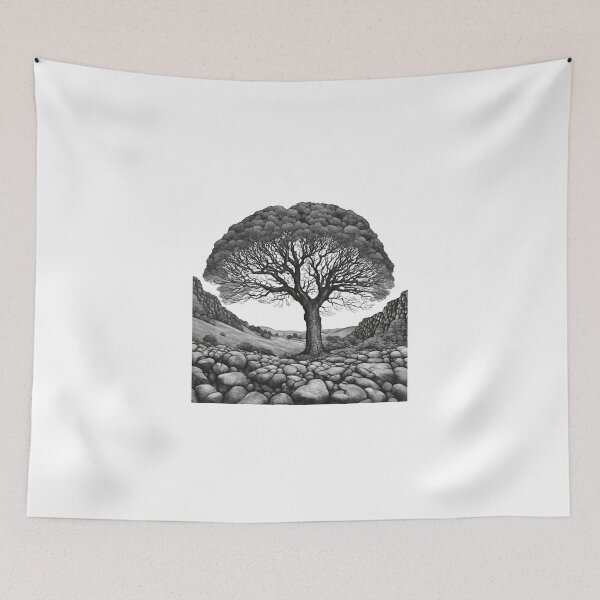 Item preview, Capturing Sycamore Gap's Timeless Beauty: Black and White Hand Drawing designed and sold by IssaraStudio.