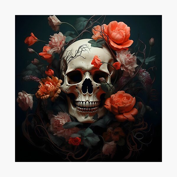 Item preview, Skull surrounded by Bright Flowers designed and sold by dcrc.