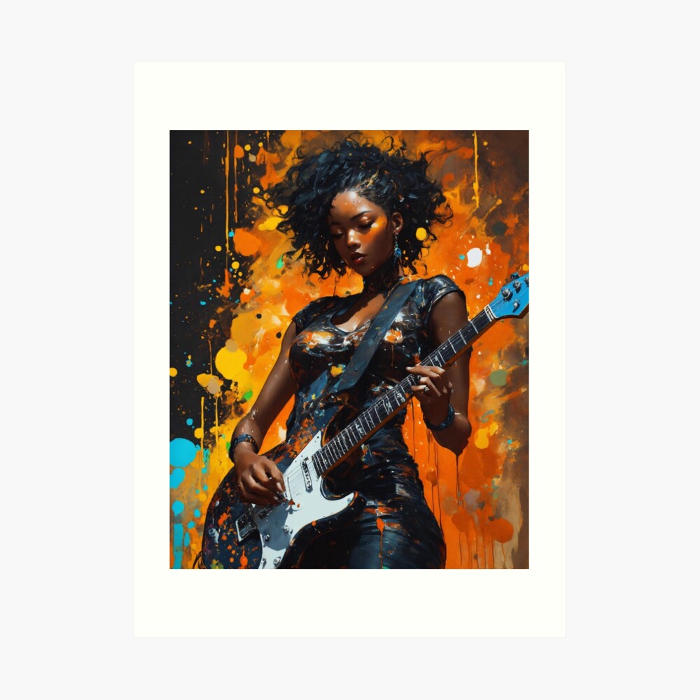 Black Female Guitarist Wall Art