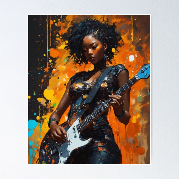 Black Female Guitarist Wall Art