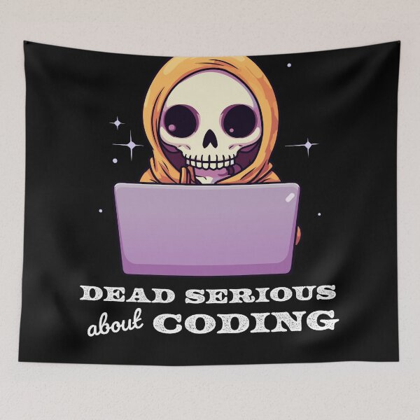 Item preview, Dead Serious About Coding Funny Web Developer Skeleton designed and sold by skullcap-prints.