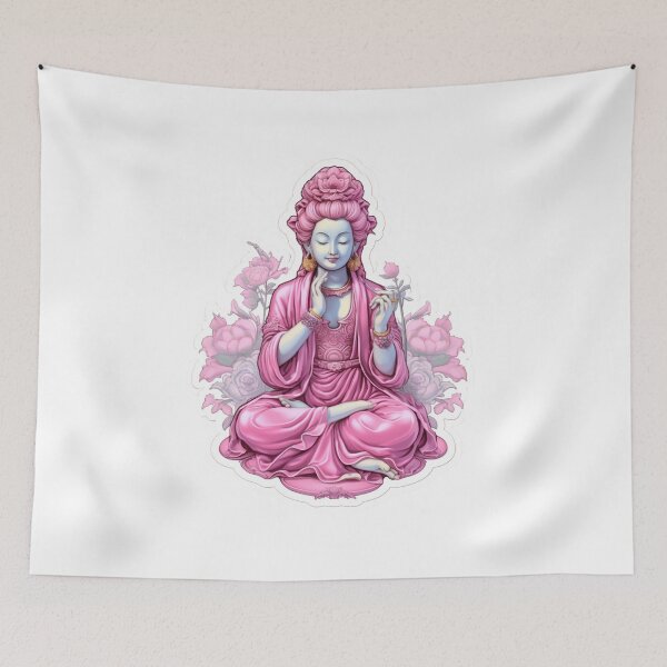 Artikelvorschau, Rosa Buddha-Statue, buddhistisches Symbol, Meditationsaufkleber für Zuhause entworfen und verkauft von MartynGrey.