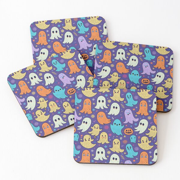 Item preview, Cute Ghosts: Adorable, smiling ghosts in various colors and patterns, with a playful Halloween-themed background. #2 designed and sold by Ningodino.