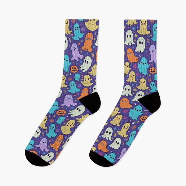 Item preview, Cute Ghosts: Adorable, smiling ghosts in various colors and patterns, with a playful Halloween-themed background. #2 designed and sold by Ningodino.