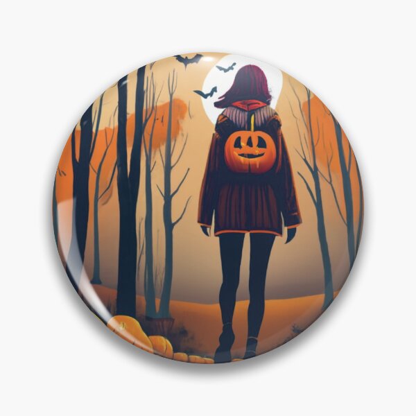 Item preview, Scary woman with pumpkin backpack in the forest, halloween time designed and sold by LuckyFamily.