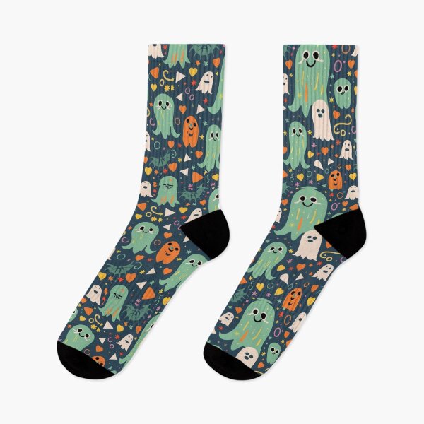 Item preview, Cute Ghosts: Adorable, smiling ghosts in various colors and patterns, with a playful Halloween-themed background. #4 designed and sold by Ningodino.