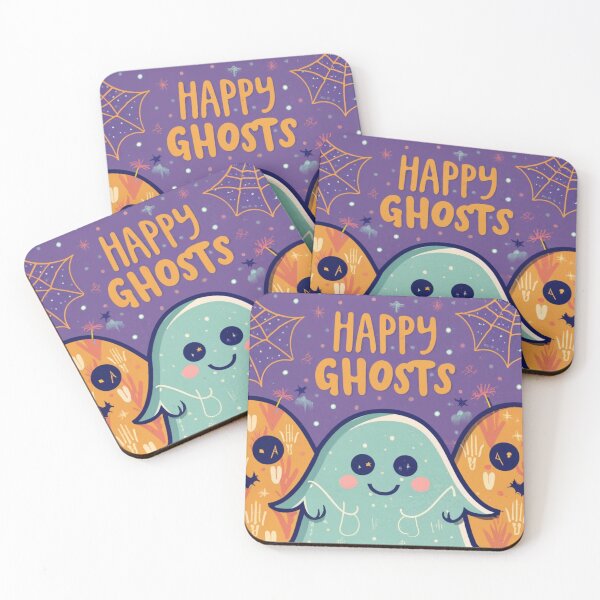 Item preview, Cute Ghosts: Adorable, smiling ghosts in various colors and patterns, with a playful Halloween-themed background. #3 designed and sold by Ningodino.