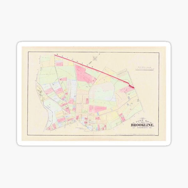 Item preview, Brookline, Massachusetts Vintage 1890s Map designed and sold by Nostalgia Tees, Stickers, Art & More.