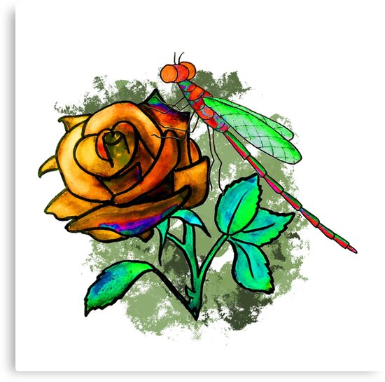 "Rose Dragonfly Bronze" Canvas Prints by ElliePDesigns | Redbubble