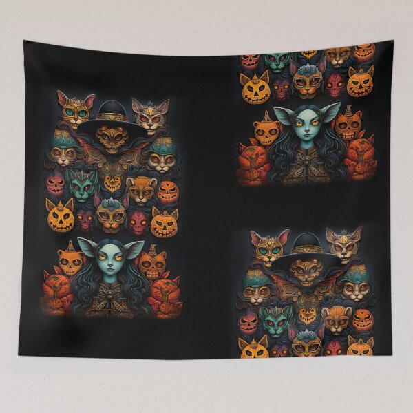 Item preview, halloween masks, elves. skulls, Ghost, black cats, PUMPKINS, HALLOWEEN, spider, cat, scary house, scary forest, Scarecrow designed and sold by PRYMULLART.
