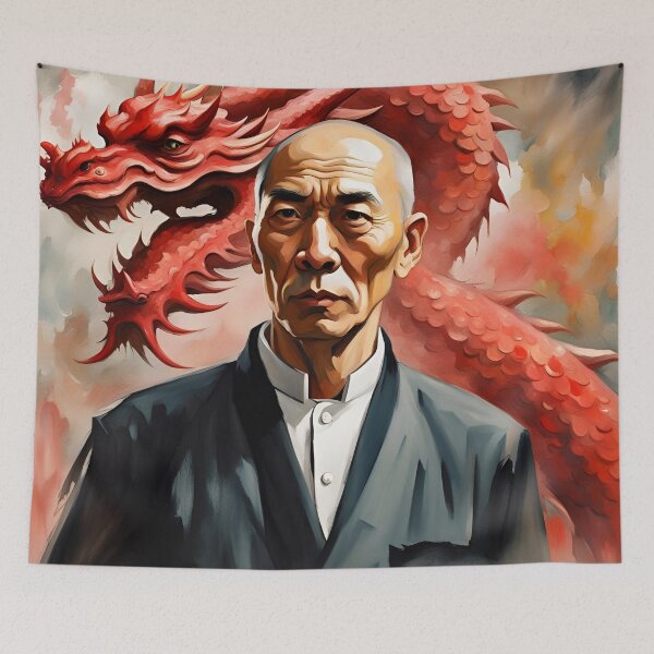 Item preview, Grandmaster Yip Man Wing Chun Portrait with Red Dragon designed and sold by Ameiva-Apparel.