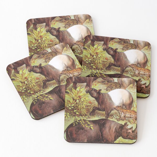 Item preview, South American Tapir and Malayan Tapir and Black Rhinoceros Vintage Chromolithograph by Hugh CraigPainting Animal Lover Gift  designed and sold by ElegantTeaTime.