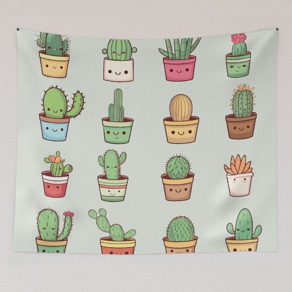 Item preview, Kawaii Cacti Desert Plants Succulent Group designed and sold by skullcap-prints.