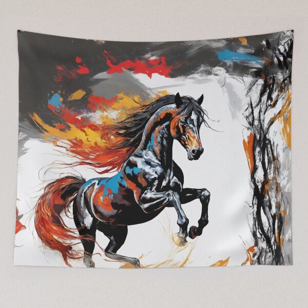 Item preview, Colorful painting of horse with fiery mane designed and sold by twisted-dot.