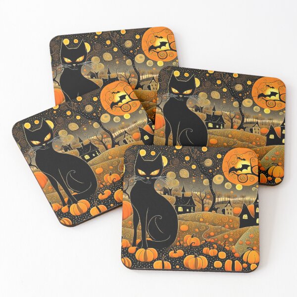 Item preview, Cute Halloween town with a black cat and pumpkins designed and sold by 4Seasons.