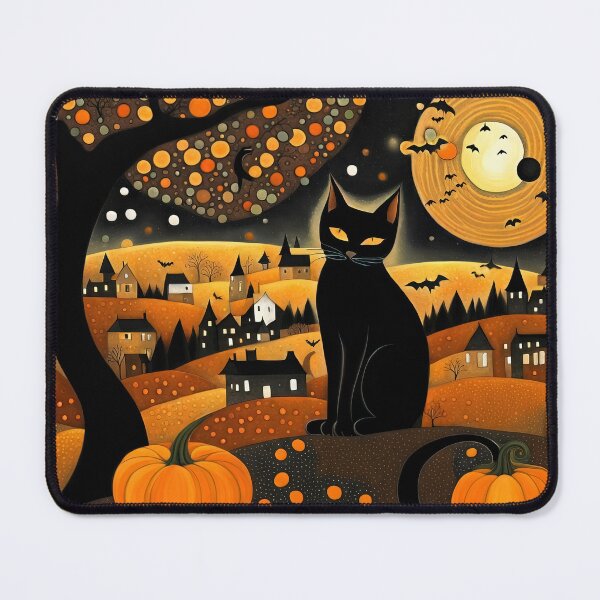 Item preview, Linda ciudad de Halloween con un gato negro y calabazas designed and sold by 4Seasons.
