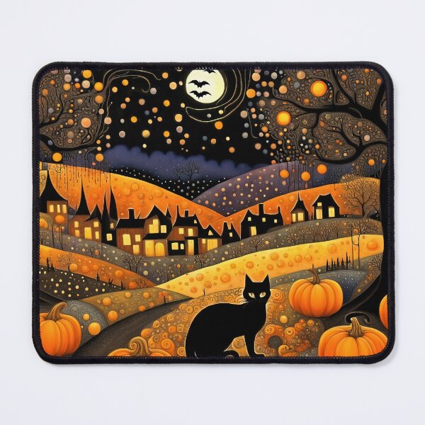 Item preview, Cute Halloween town with a black cat and pumpkins designed and sold by 4Seasons.