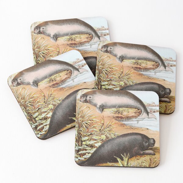 Item preview, Dugong and Manatee on Shore Vintage Chromolithograph Painting Animal Lover Gift designed and sold by ElegantTeaTime.