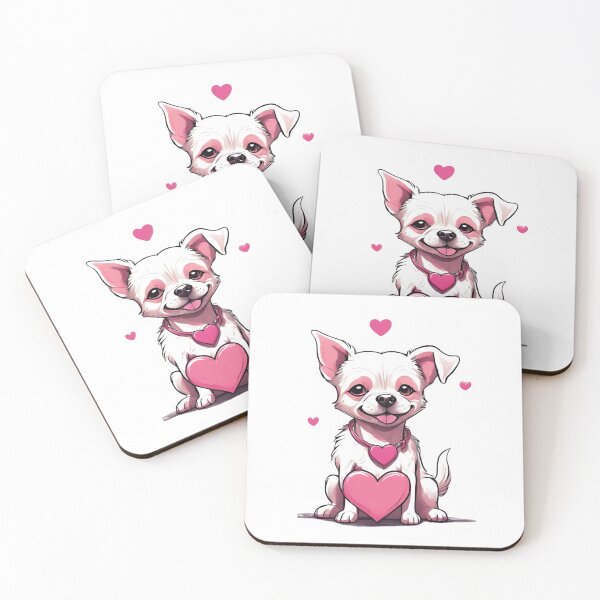 Item preview, Little white and pink dog with pink hearts designed and sold by ExtraSilver.