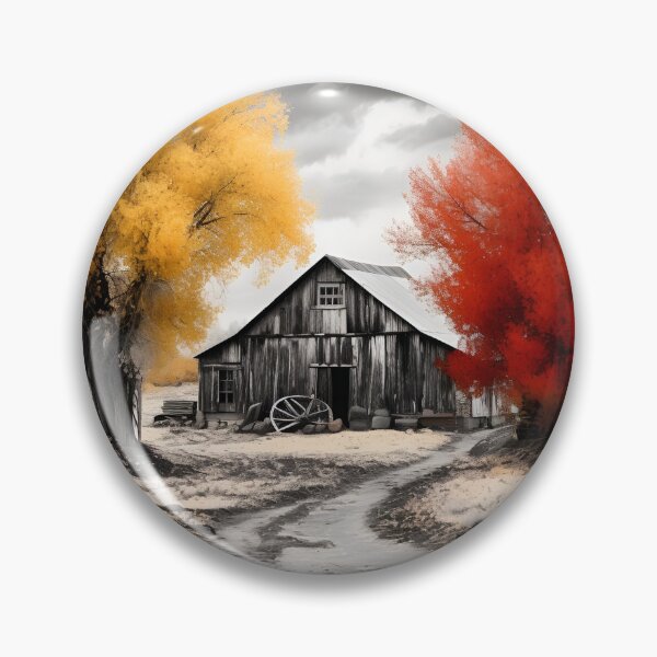 Item preview, Black and white country barn fall landscape print designed and sold by dcrc.