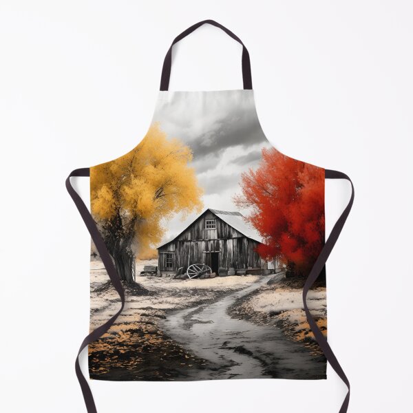 Item preview, Black and white country barn fall landscape print designed and sold by dcrc.