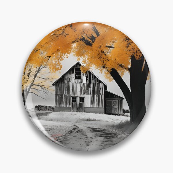 Item preview, black and white country barn fall landscape print designed and sold by dcrc.
