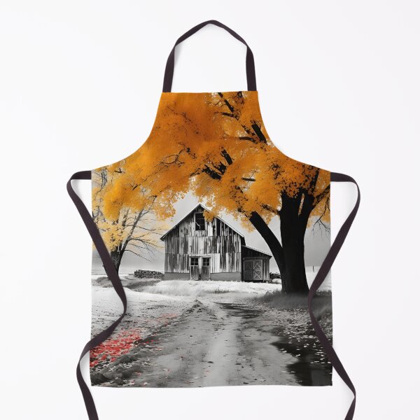 Item preview, black and white country barn fall landscape print designed and sold by dcrc.
