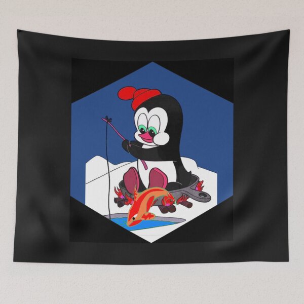 Item preview, Cartoon Penguin Ice Fishing Surreal Abstract Print  designed and sold by BeaJMcMasters.