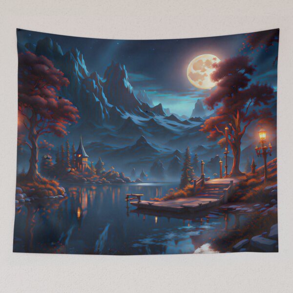 Item preview, moonlit night by a lake designed and sold by AiArtCreations1.
