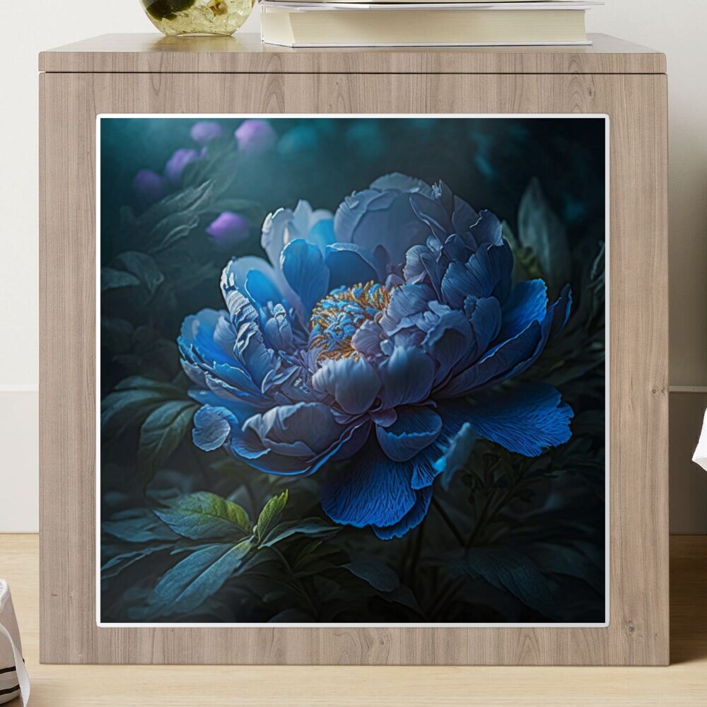 blue peonies near dark tree Sticker for Sale by aiphotosart