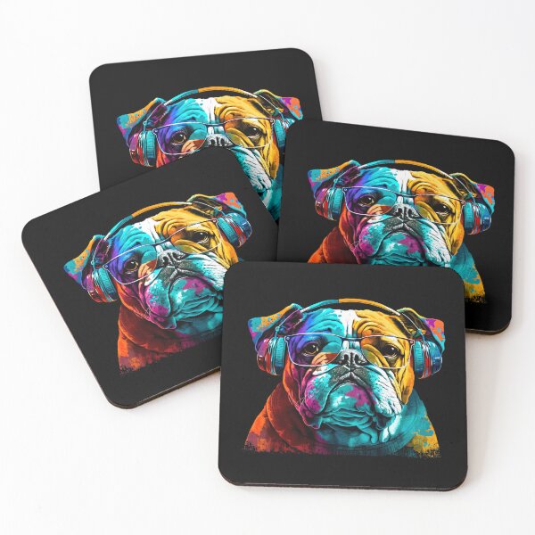 Item preview, English bulldog listening to music designed and sold by MagicColorPrint.