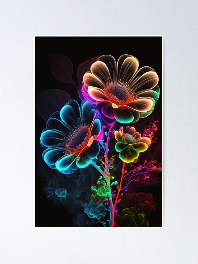 neon flowers with colorful lights and flowers