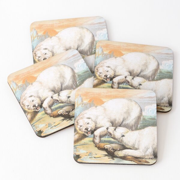 Item preview, Polar Bears Eating a Sea Lion with Icebergs Vintage Chromolithograph Painting Animal Lover Gift designed and sold by ElegantTeaTime.