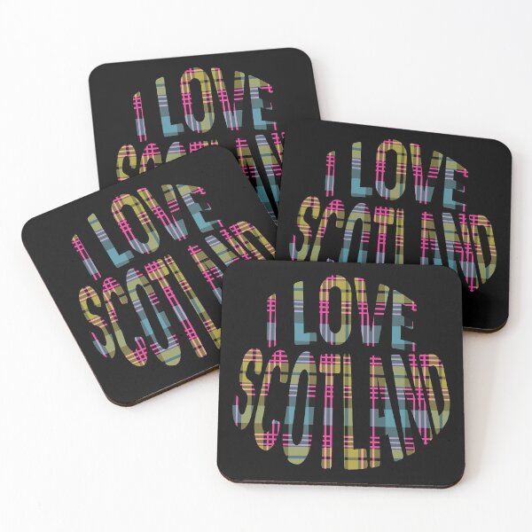 Item preview, I LOVE SCOTLAND Pink, Yellow and Blue Tartan Colour Typography Design designed and sold by MacPean.