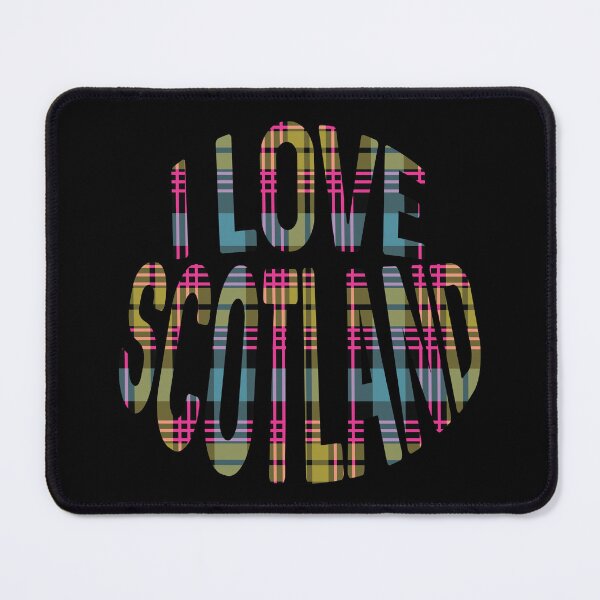 Item preview, I LOVE SCOTLAND Pink, Yellow and Blue Tartan Colour Typography Design designed and sold by MacPean.