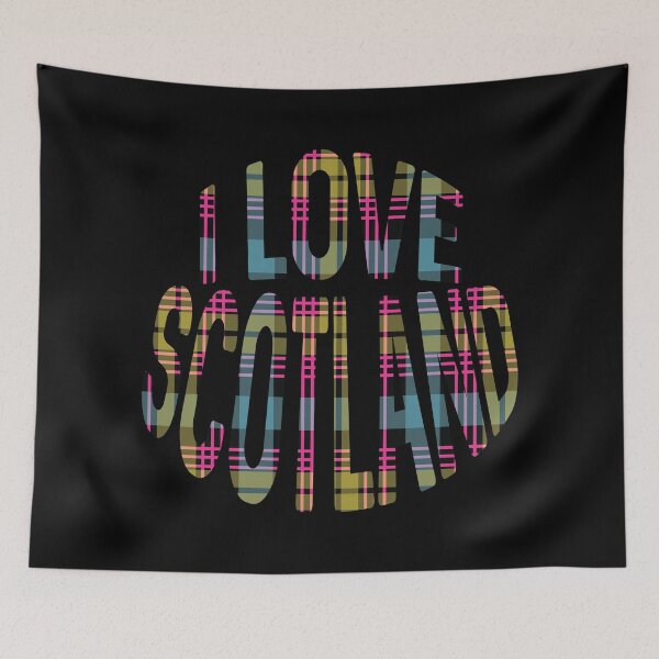 Item preview, I LOVE SCOTLAND Pink, Yellow and Blue Tartan Colour Typography Design designed and sold by MacPean.