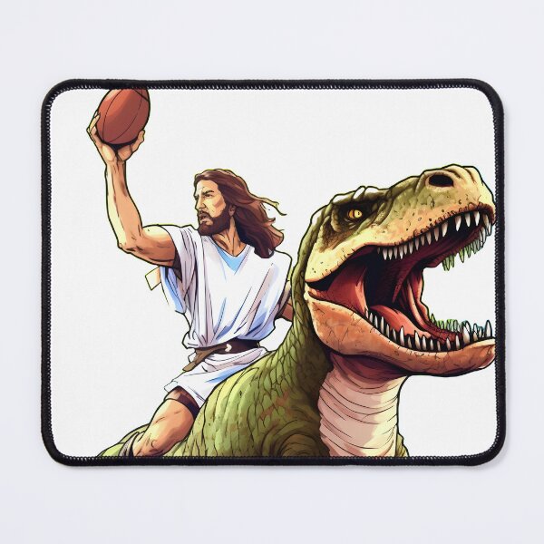 Item preview, Jesus Riding Dinosaur Playing Football. Who Would Jesus Draft in the first round of Fantasy Football? A kicker? designed and sold by ignasirus.