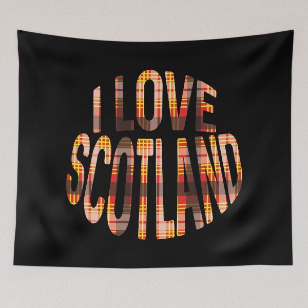 Item preview, I LOVE SCOTLAND Red, Black and Yellow Tartan Colour Typography Design designed and sold by MacPean.