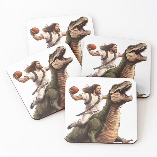 Item preview, Jesus Riding Dinosaur Throwing A Football. Who Would Jesus Draft in the first round of Fantasy Football? A T-Rex? designed and sold by ignasirus.
