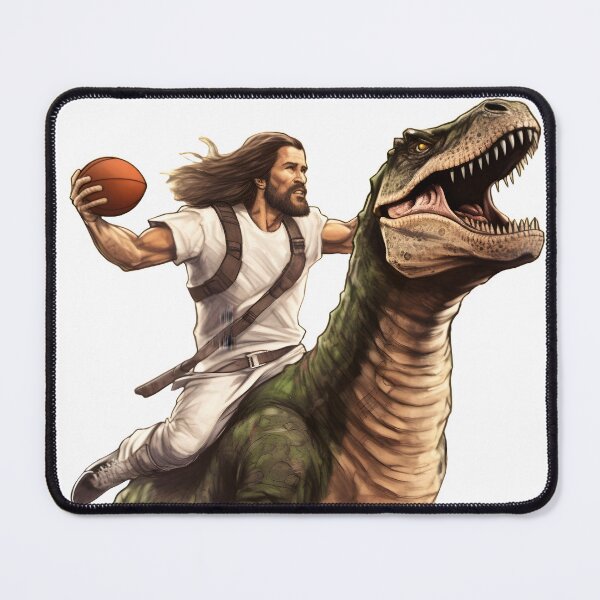 Item preview, Jesus Riding Dinosaur Throwing A Football. Who Would Jesus Draft in the first round of Fantasy Football? A T-Rex? designed and sold by ignasirus.