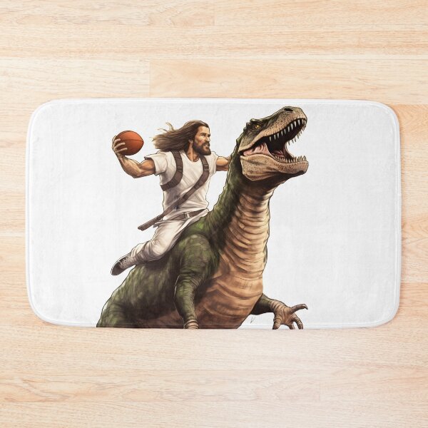 Item preview, Jesus Riding Dinosaur Throwing A Football. Who Would Jesus Draft in the first round of Fantasy Football? A T-Rex? designed and sold by ignasirus.