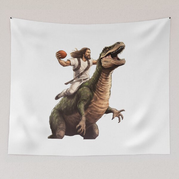 Item preview, Jesus Riding Dinosaur Throwing A Football. Who Would Jesus Draft in the first round of Fantasy Football? A T-Rex? designed and sold by ignasirus.