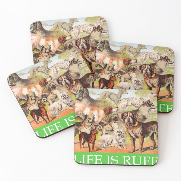 Item preview, Life is Ruff Retriever Setter Pug Shepherd Sky Terrier Mastiff Chinese Coach and Bull Dogs Vintage (white font) Dog Lover Gift designed and sold by ElegantTeaTime.