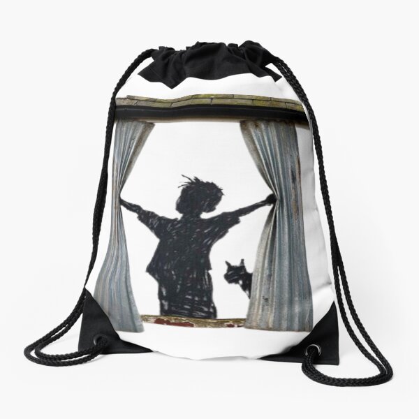 Aperçu de l'œuvre Banksy boy - ouvre le rideau - artiste de rue créée et vendue par pixelatedworld.