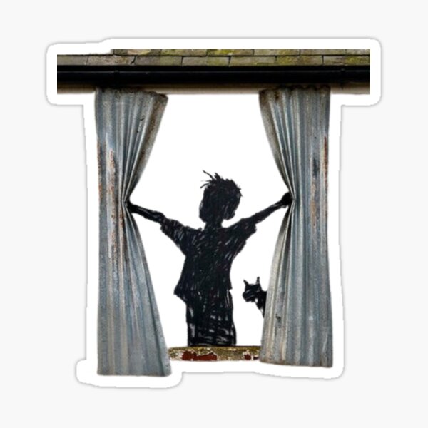 Item preview, Banksy boy - opens the curtain - street artist designed and sold by pixelatedworld.
