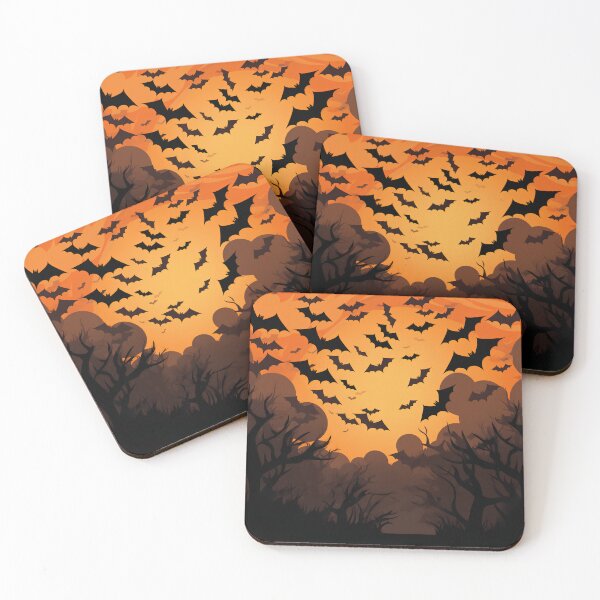 Item preview, halloween terrifying bats against the orange sky designed and sold by in-leggings.