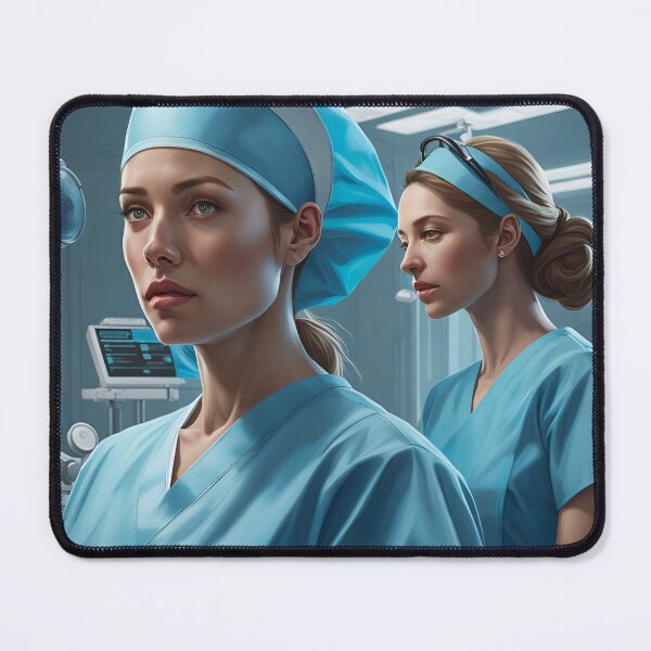 Item preview, Nurses wearing light blue scrubs, carrying out a surgical operation designed and sold by Colin Bentham.
